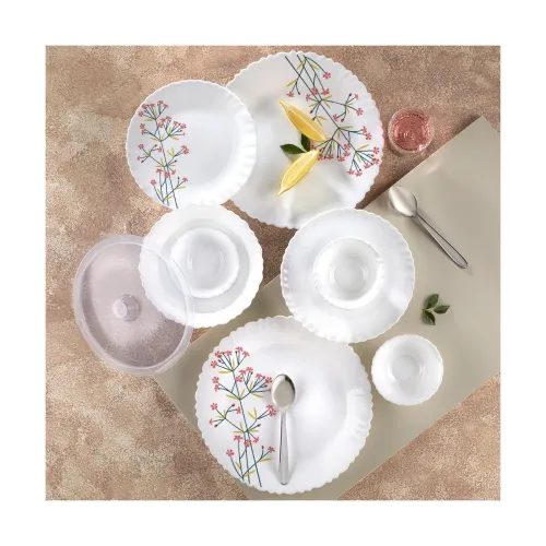 Image of Larah by Borosil Dinner Set with Steel Spoon 55 Pcs For Family of 8