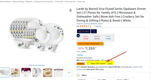 Image of Larah by Borosil Viva Opalware Dinner Set (21 Pc)