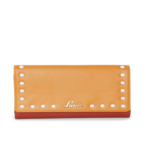 Image of Lavie Astrid Women Red & Orange Colourblocked Three Fold Wallet