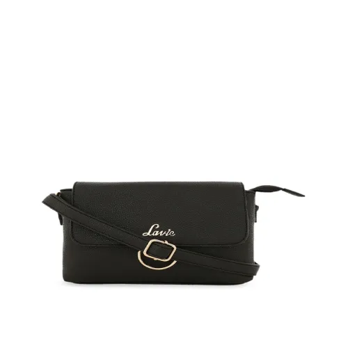 Image of Lavie Denali Women Black Solid Ring Flap Sling Bag