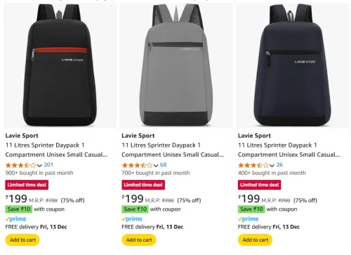 Image of Lavie Sport Bag is available Starting @ ₹199 on Amazon. You will save up to 90% on MRP in this Offer on Lavie Sport Bag
