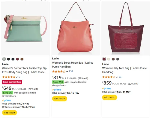Image of Lavie Women's Handbag at Minimum 70% Discount