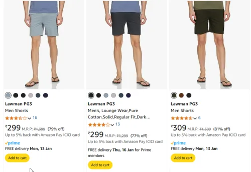 Image of Lawman PG3 Men Shorts Starts Price @ ₹299
