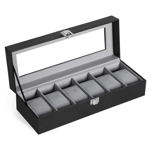Image of Leather Watch Organizer with Glass Display