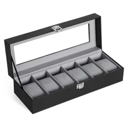 Leather Watch Organizer with Glass Display