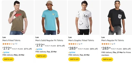 Image of Lee Men's Fitted Tshirts Starting @ ₹272