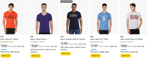 Image of Lee men's T-shirt starting @ ₹350