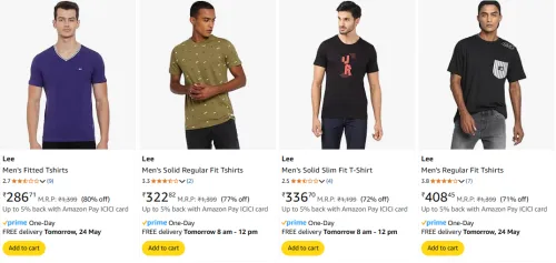 Image of Lee Men's T-shirts at minimum 70% Discount