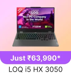 Lenovo LOQ Intel Core i5 13th Gen 13450HX Gaming Laptop @ ₹63990 on FLipkart GOAT Sale
