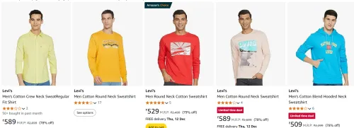 Image of Levi's Men Cotton Sweatshirt up to 80% Discount