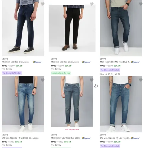 Image of LEVI'S Men Jeans Flat @ ₹999