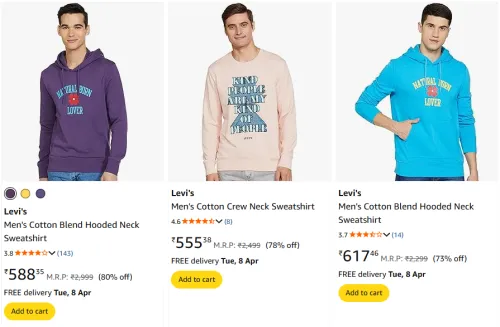 Image of Levi's Men's Cotton Sweatshirt Starting Price At ₹555