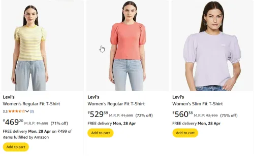 Image of Levi's Women's Regular Fit T-Shirt Starting Price At @ ₹469