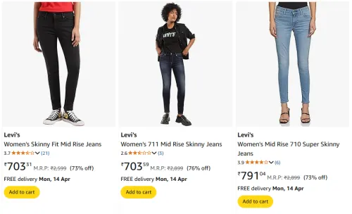 Image of Levi's Women's Skinny Jeans Starting Price At @ ₹703