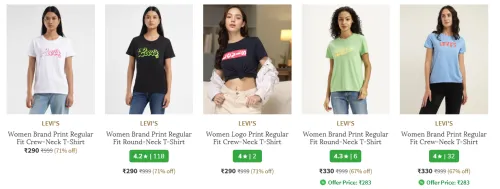 Image of LEVI'S Women's T-shirts Starting @ ₹290