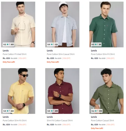 Image of Levis Brand Men's Shirts @ Flat 70% Discount