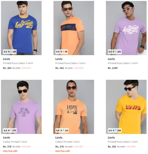 Image of Levis Brand Men's T-shirts @ Flat 72% Discount