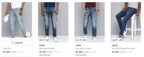 Image of Levis Men 512 Tapered Fit Light Fade Stretchable Jeans Starting Price @₹899