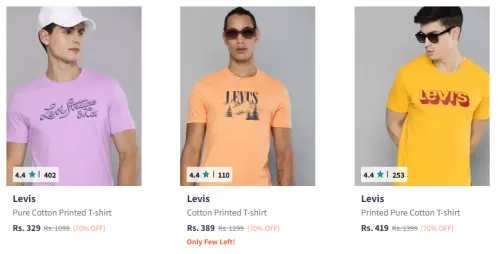 Image of Levis Men's T-Shirt at Minimum 70% Discount