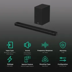 LG SP8A.DINDLLK 440W Bluetooth Soundbar with Remote (Dolby Atmos, 3.1.2 Channel, Black)