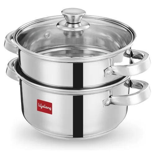 Image of Lifelong 2-Tier Stainless Steel Steamer 20cm with Glass Lid