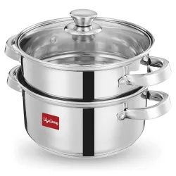 Lifelong 2-Tier Stainless Steel Steamer 20cm with Glass Lid