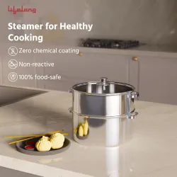Lifelong 2-Tier Steamer/Momo/Modak Maker | Induction Compitable with Glass Lid & Riveted Handles |.