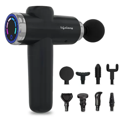 Image of Lifelong Gun Massager for Pain Relief with 8 Massage Heads & LCD Touch Display - Battery Powered
