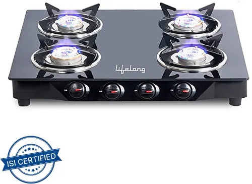 Image of Lifelong ISI Certified Glass Manual Gas Stove (4 Burners)