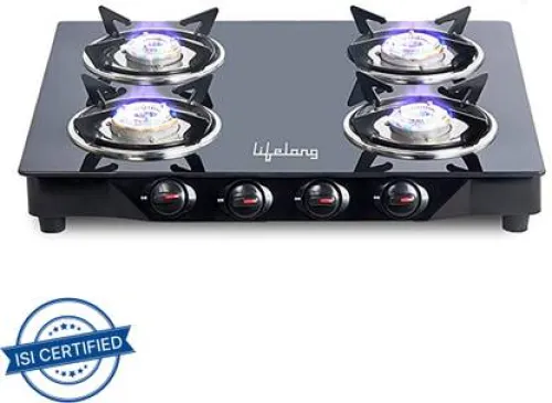 Image of Lifelong ISI Certified Glass Manual Gas Stove (4 Burners)