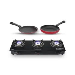 Lifelong LLCMBGS03 Manual Ignition 3‑Burner Glass Top Gas Stove