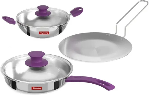 Image of Lifelong LLTPC6 Combo Kadhai (20 CM), Fry Pan Roti Tawa Induction Bottom Cookware Set (Triply, 3 - Piece).
