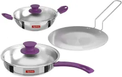 Lifelong LLTPC6 Combo Kadhai (20 CM), Fry Pan Roti Tawa Induction Bottom Cookware Set (Triply, 3 - Piece).