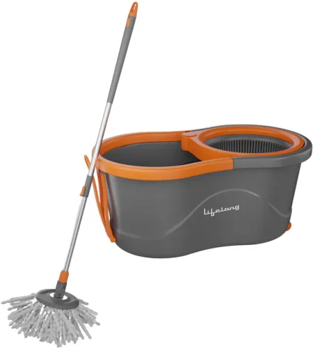 Image of Lifelong Plastic Spin Floor Mop Set With Bucket & 360 Degree Spinner, Microfiber Refills Mop Set