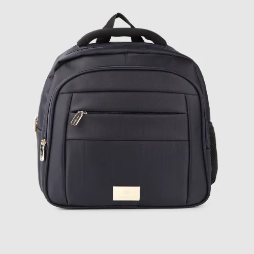 Image of Lino Perros Women Navy Blue Solid Laptop Backpack