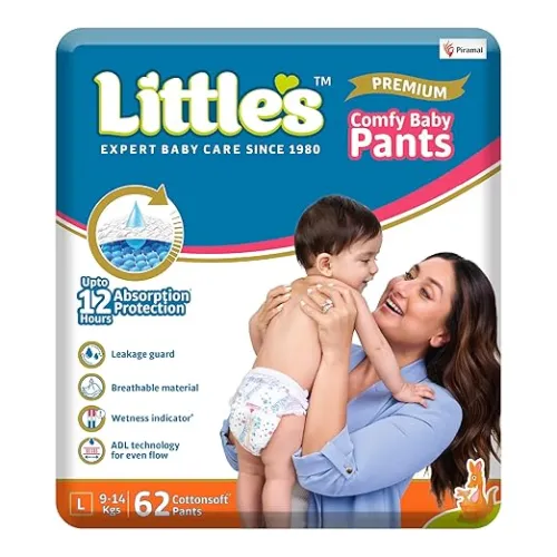 Image of Little's Baby Diapers L Size (Large) Pants Style | 9-14 kg | 62 Count - Pack of 1