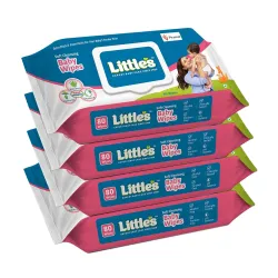 Littles Soft Cleansing Baby Wipes with Lid | 80 Wipes x Pack of 4 - 320 Wipes |.