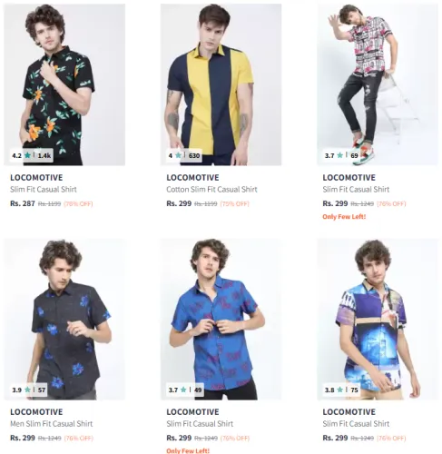 Image of Locomotive Brand Men's Casual Shirts @ Start ₹287