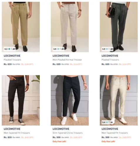 Image of Locomotive Brand Men's Trousers @ Minimum 70% Discount