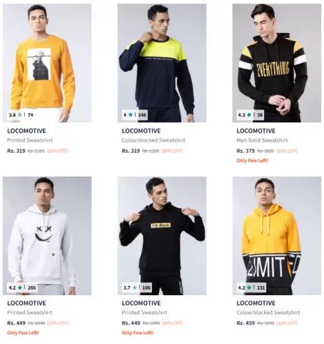 Image of Locomotive Men's Sweatshirts @ Minimum 80% Discount