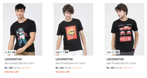 Image of Locomotive Men's Tshirt at Minimum 80% Discount