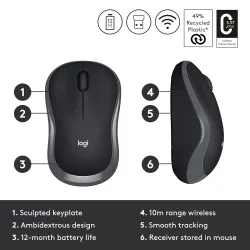 Logitech M186 Wireless Mouse, 2.4GHz with USB Mini Receiver