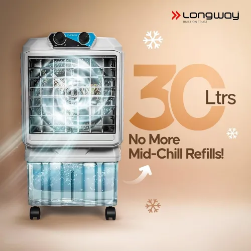 Image of Longway Chill Pro 30 Ltr Portable Air Cooler for Home|Densenest Honeycomb Pads|