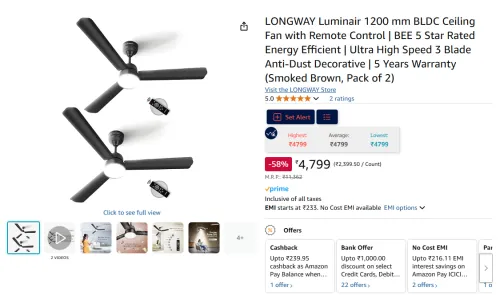 Image of LONGWAY Luminair 1200 mm BLDC Ceiling Fan with Remote Control | BEE 5 Star Rated Energy Efficient | Ultra High Speed 3 B