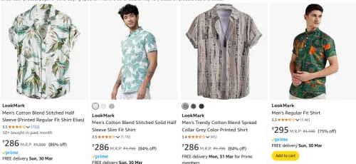Image of LookMark Men's Cotton Half Sleeve Regular Fit Shirt Starting at ₹286