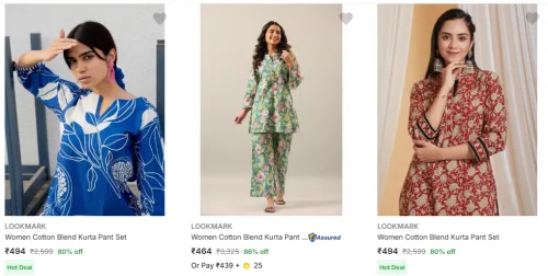 Image of LOOKMARK Women's Kurta Pant Set Minimum 70% Discount