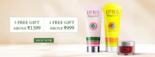 Image of LOTUS ORGANICS Offers : Purchase Above ₹1399 & Get 3 Free Gift on Skin Care Products