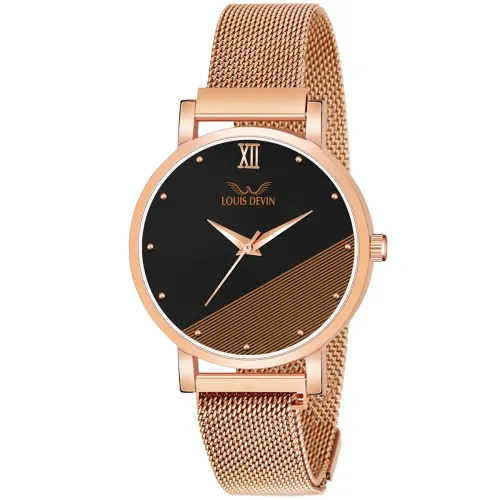 Image of LOUIS DEVIN Black Dial Analog Stainless Steel Watch for Women