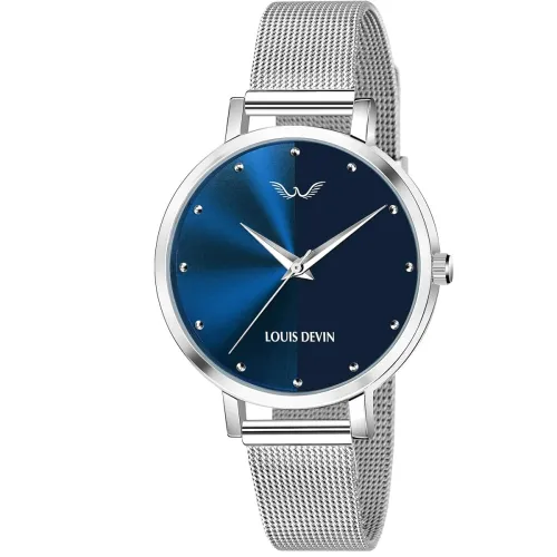Image of LOUIS DEVIN LD-L144-BLU-CH Mesh Blue Dial Silver Band Stainless Steel