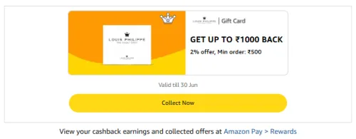 Image of Amazon Offer: 2% Cashback Up to ₹1000 on Louis Philippe Brand Gift Card